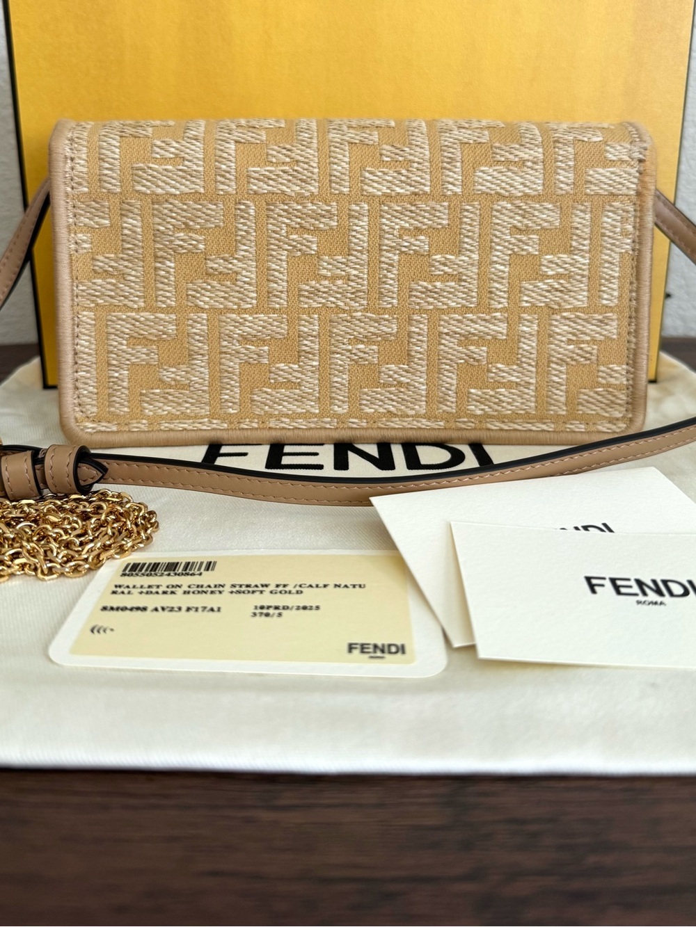 ❌SOLD❌NEW FENDI Raffia Jaquard Baguette Wallet on Chain Two Way Bag - Picture 6 of 8